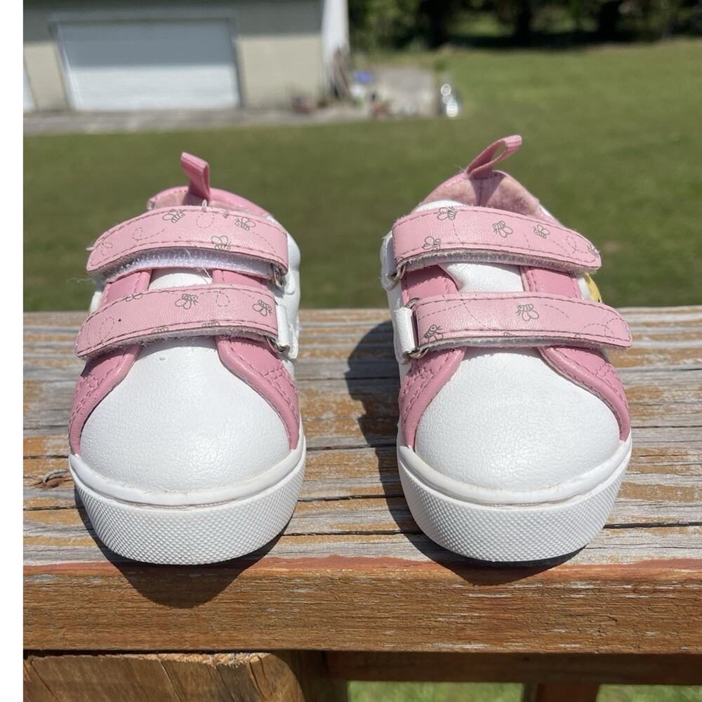 Disney Baby Winnie the Pooh Pink White Hook & Loop Sneakers Size 3 Cartoon Bear